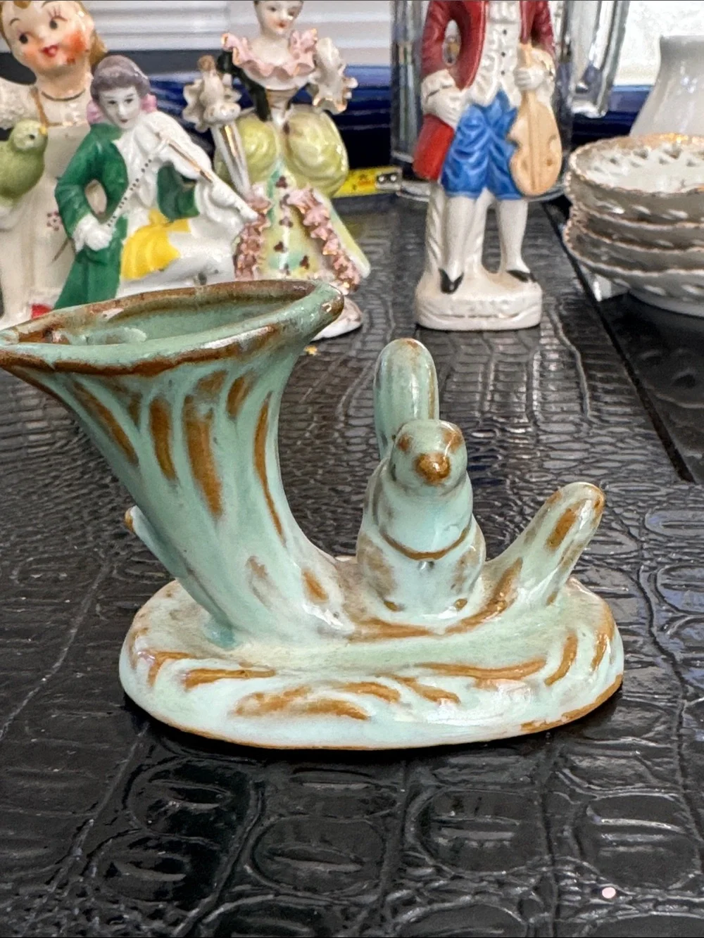 Source Unknown Porcelain Figurines in White, Red, Green, Blue, Tan